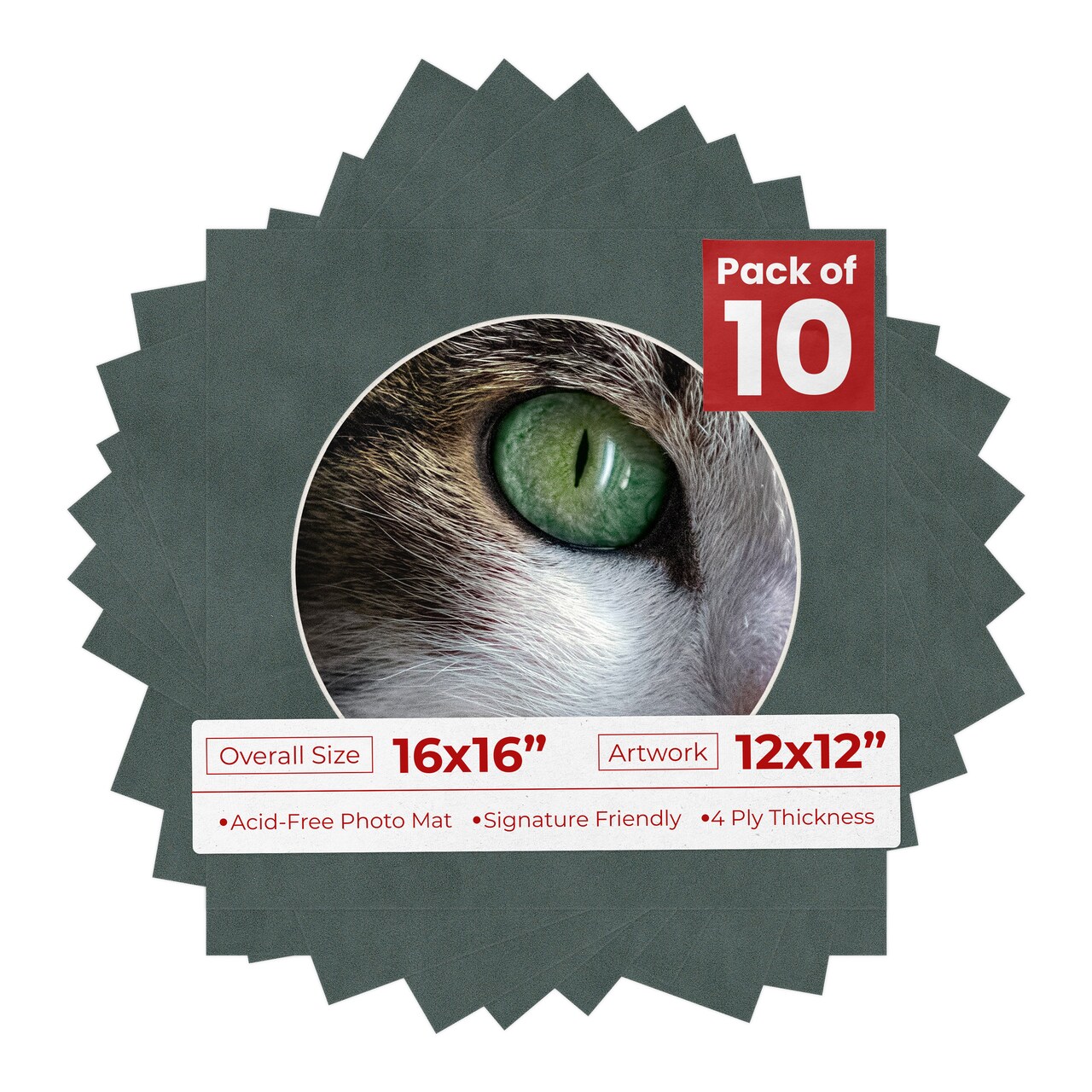 Dark Grey Suede Mat Board for 16x16 Frames - Circle Opening for 12x12 Photos